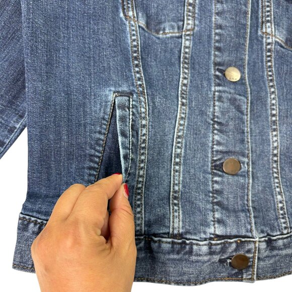 A.N.A Women’s Blue Denim Jean Jacket Size Small Stretch Classic Button Up - Picture 9 of 15